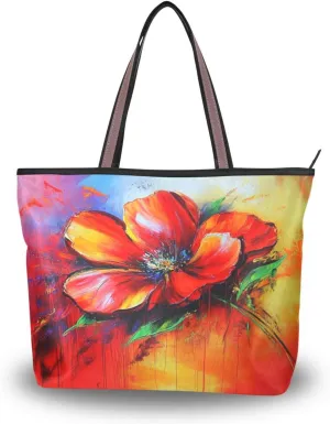 JSTEL Tote Bag for Women with Zipper,Polyester Tote Purse Holiday Tote Bag Work Handbag Women Gift