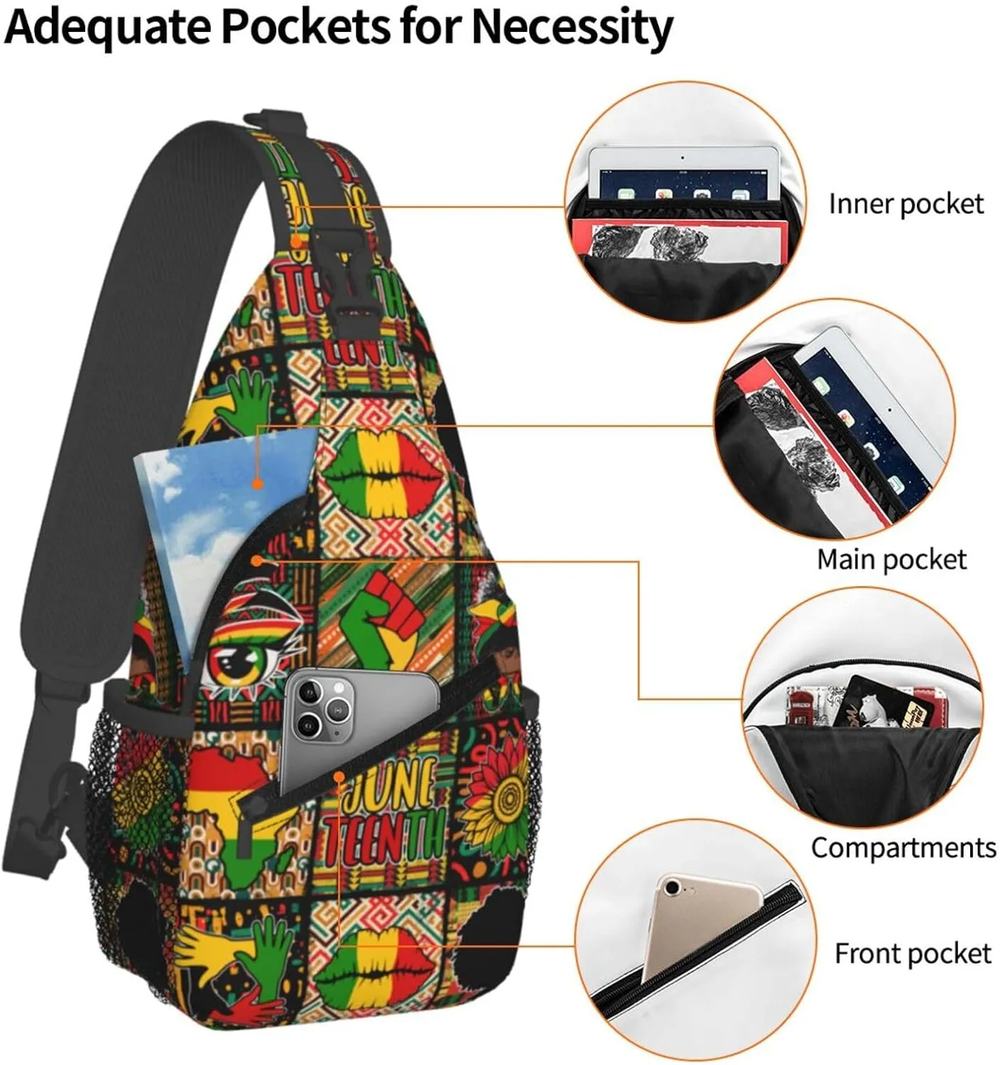 Juneteenth Breaking Every Chain Since 1865 Crossbody Bag Adjustable Sling Bag Chest Bags Travel Shoulder Backpack