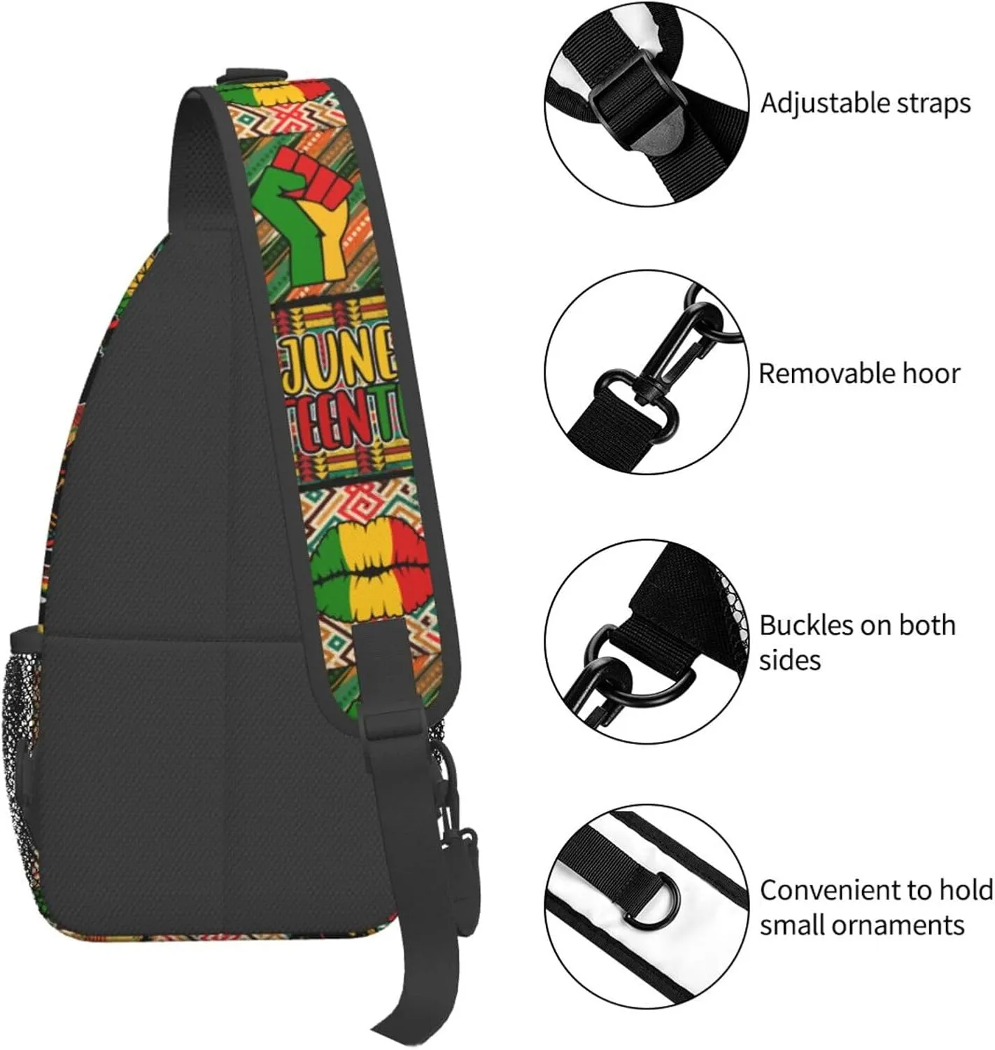 Juneteenth Breaking Every Chain Since 1865 Crossbody Bag Adjustable Sling Bag Chest Bags Travel Shoulder Backpack