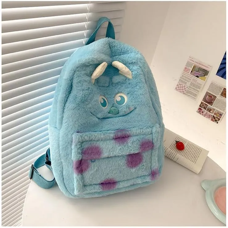 Kawaii Fuzzy Backpack Daypack, Cute Y2K Fluffy Animals Design Chic Cartoon Furry Daypack Bookbag Daily Use Shoulder Bag (blue)