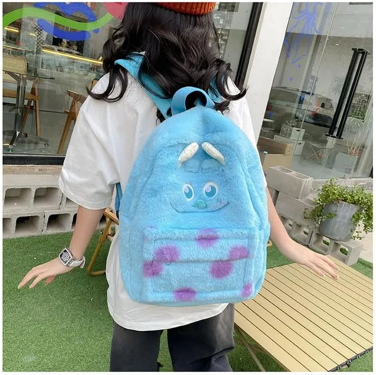 Kawaii Fuzzy Backpack Daypack, Cute Y2K Fluffy Animals Design Chic Cartoon Furry Daypack Bookbag Daily Use Shoulder Bag (blue)
