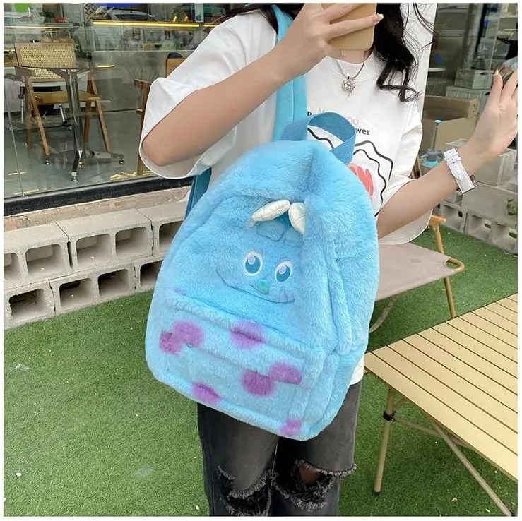 Kawaii Fuzzy Backpack Daypack, Cute Y2K Fluffy Animals Design Chic Cartoon Furry Daypack Bookbag Daily Use Shoulder Bag (blue)