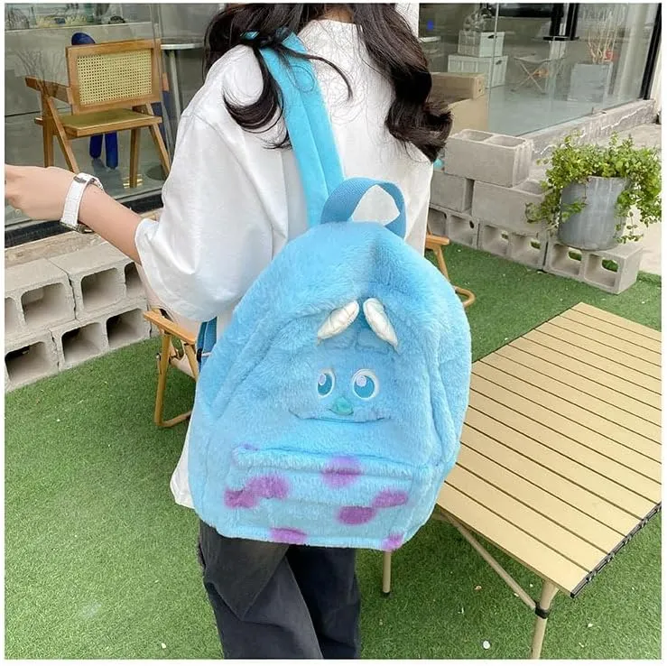 Kawaii Fuzzy Backpack Daypack, Cute Y2K Fluffy Animals Design Chic Cartoon Furry Daypack Bookbag Daily Use Shoulder Bag (blue)
