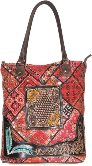 KB615 TOTE Hand Tooled Upcycled Wool Upcycled Canvas Genuine Leather women bag western handbag purse