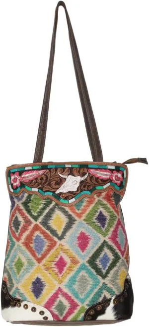 KB625 TOTE Hand Tooled Upcycled Wool Upcycled Canvas Hair-on Genuine Leather women bag western handbag purse
