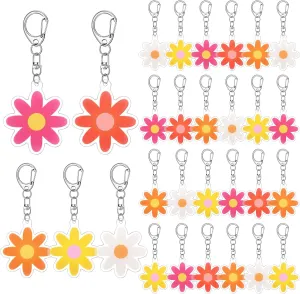 Kenning 50 Pcs Flower Keychain Daisy Party Favors Cute Handbag Key Chain Floral Charm for Mom Mother's Day Handbag Bag Earphone Case Decoration Purse Accessories(Groovy)