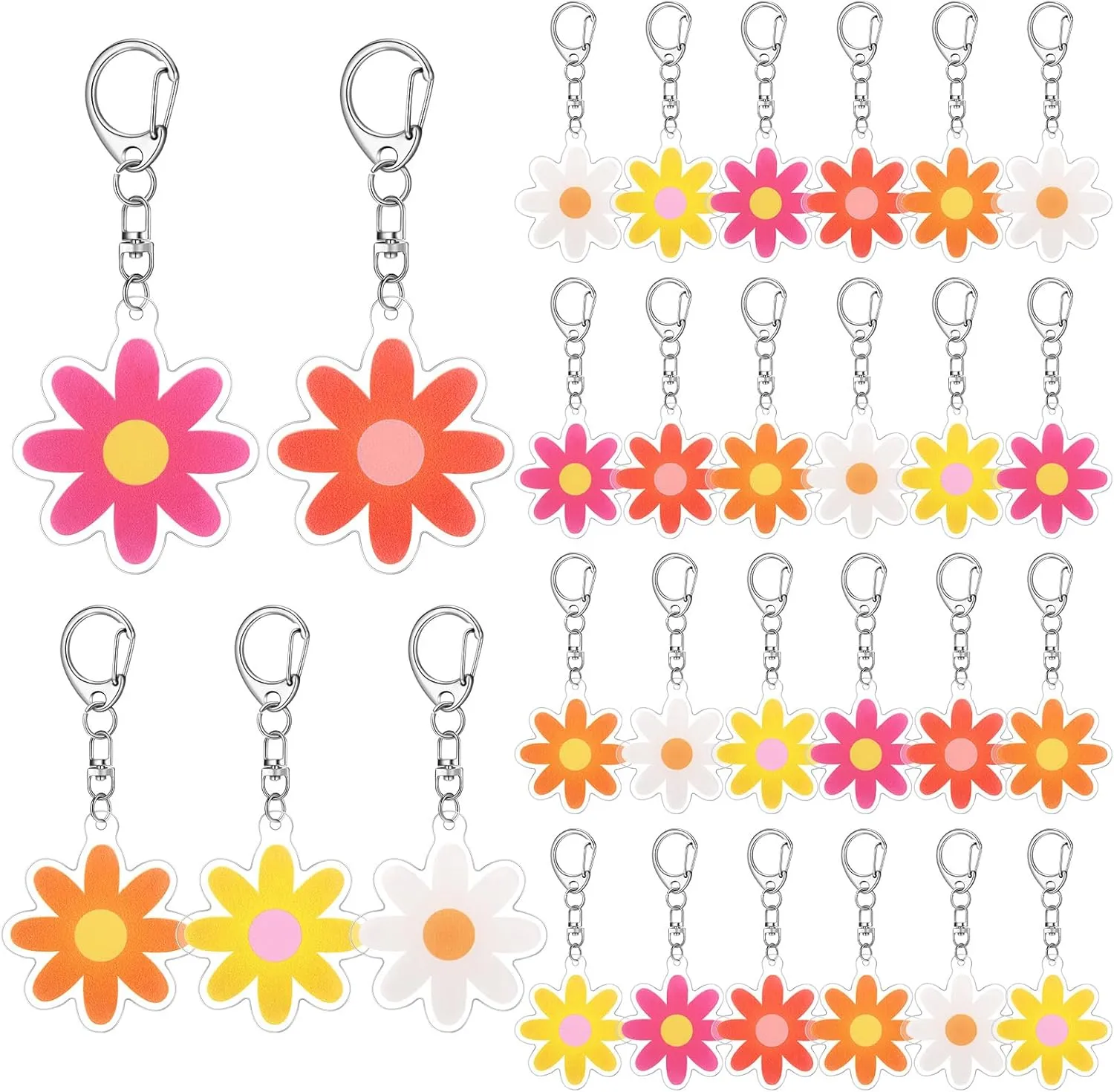 Kenning 50 Pcs Flower Keychain Daisy Party Favors Cute Handbag Key Chain Floral Charm for Mom Mother's Day Handbag Bag Earphone Case Decoration Purse Accessories(Groovy)