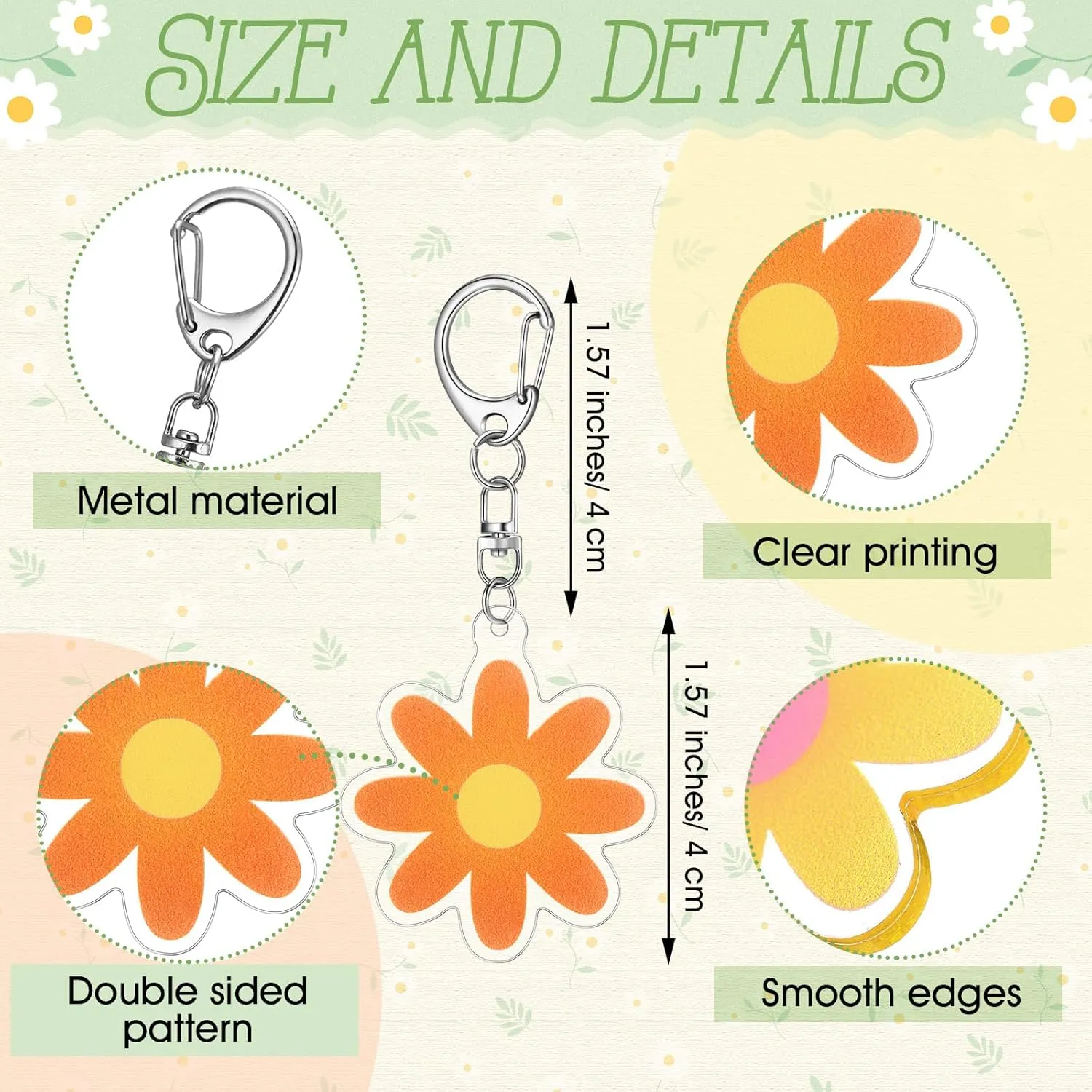 Kenning 50 Pcs Flower Keychain Daisy Party Favors Cute Handbag Key Chain Floral Charm for Mom Mother's Day Handbag Bag Earphone Case Decoration Purse Accessories(Groovy)
