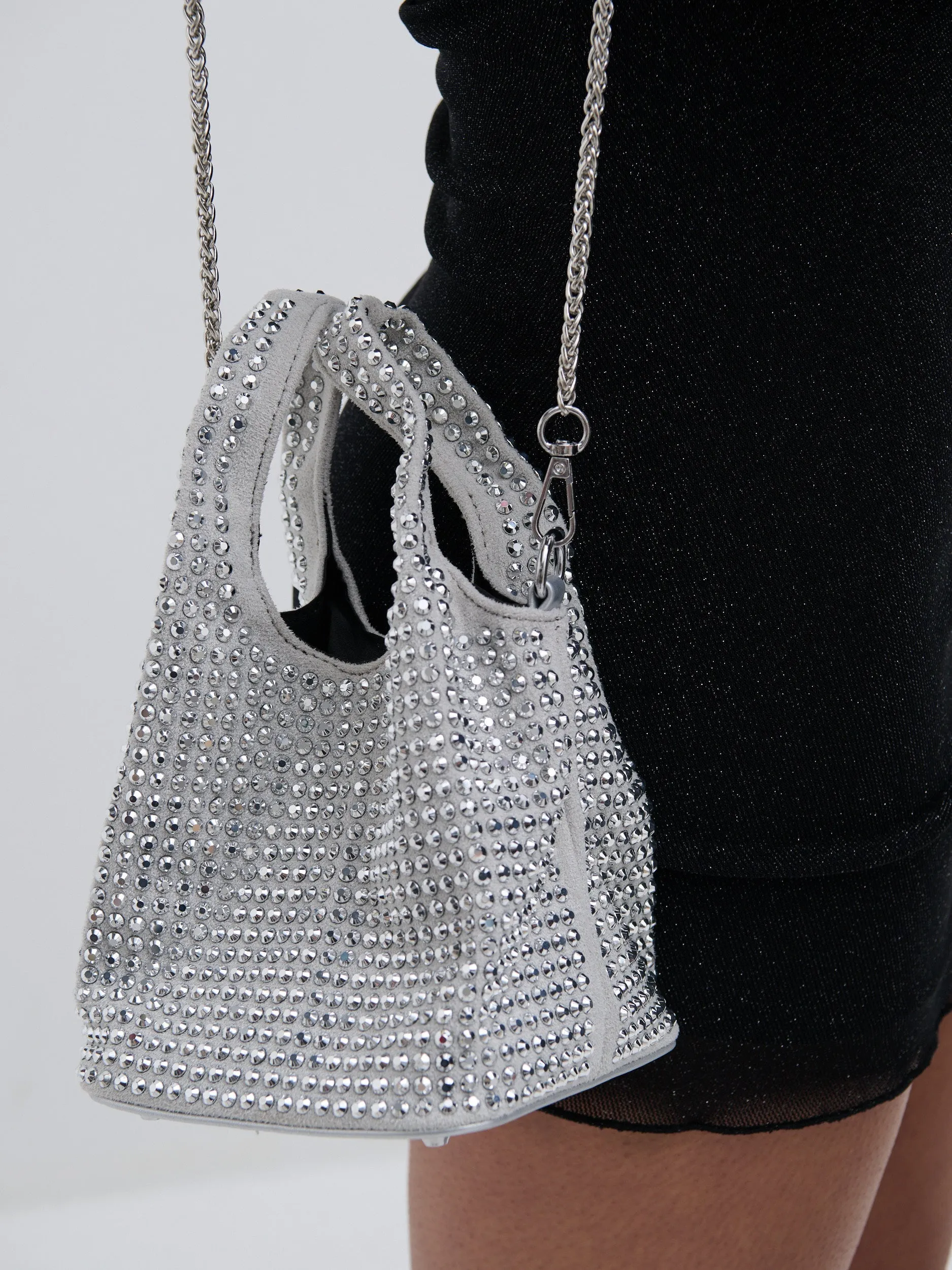Khloe Rhinestone Party Bag in Silver