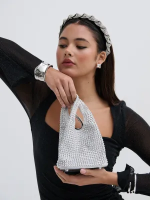 Khloe Rhinestone Party Bag in Silver