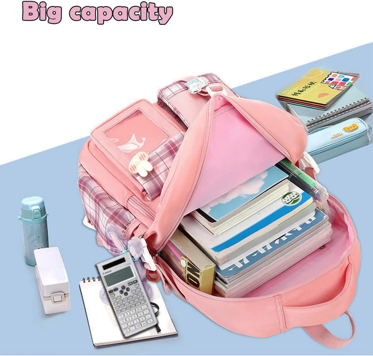 Kids Backpack for Girls Teens, Kawaii Backpack for School, Cute Bookbag for Primary Elementary with Accessories, Green