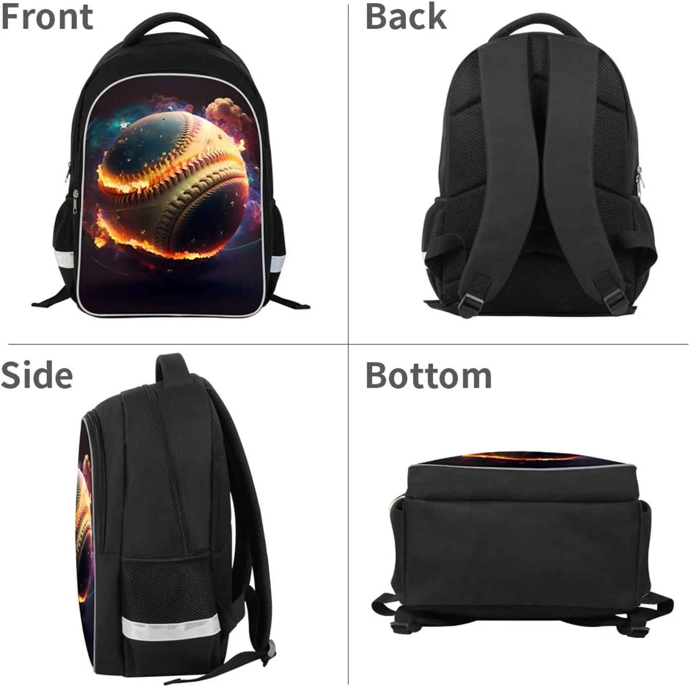 Kids School Backpack for Boys, Baseball Space Galaxy Theme, Children Back Pack for Elementary Primary, Polyester Bookbag, Lightweight for Student, Zipper Closure with Water Bottle Holders
