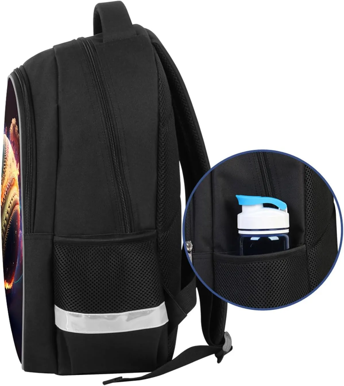 Kids School Backpack for Boys, Baseball Space Galaxy Theme, Children Back Pack for Elementary Primary, Polyester Bookbag, Lightweight for Student, Zipper Closure with Water Bottle Holders