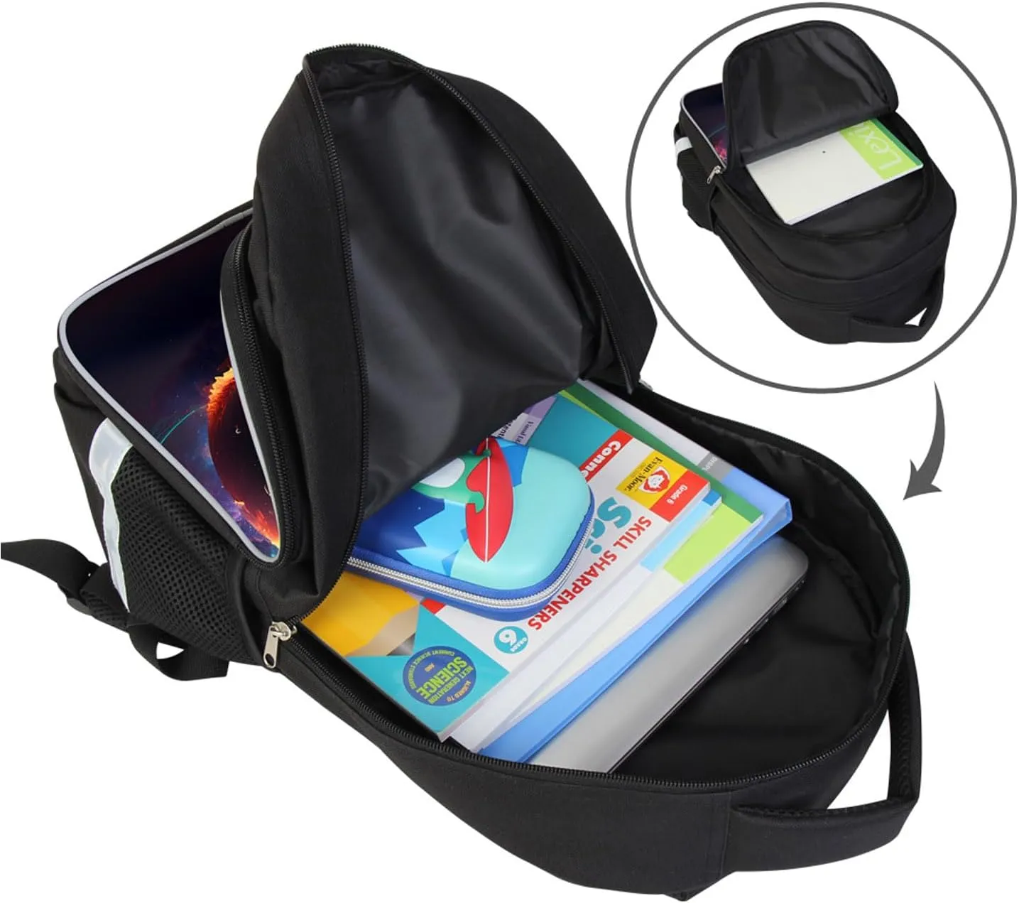 Kids School Backpack for Boys, Baseball Space Galaxy Theme, Children Back Pack for Elementary Primary, Polyester Bookbag, Lightweight for Student, Zipper Closure with Water Bottle Holders