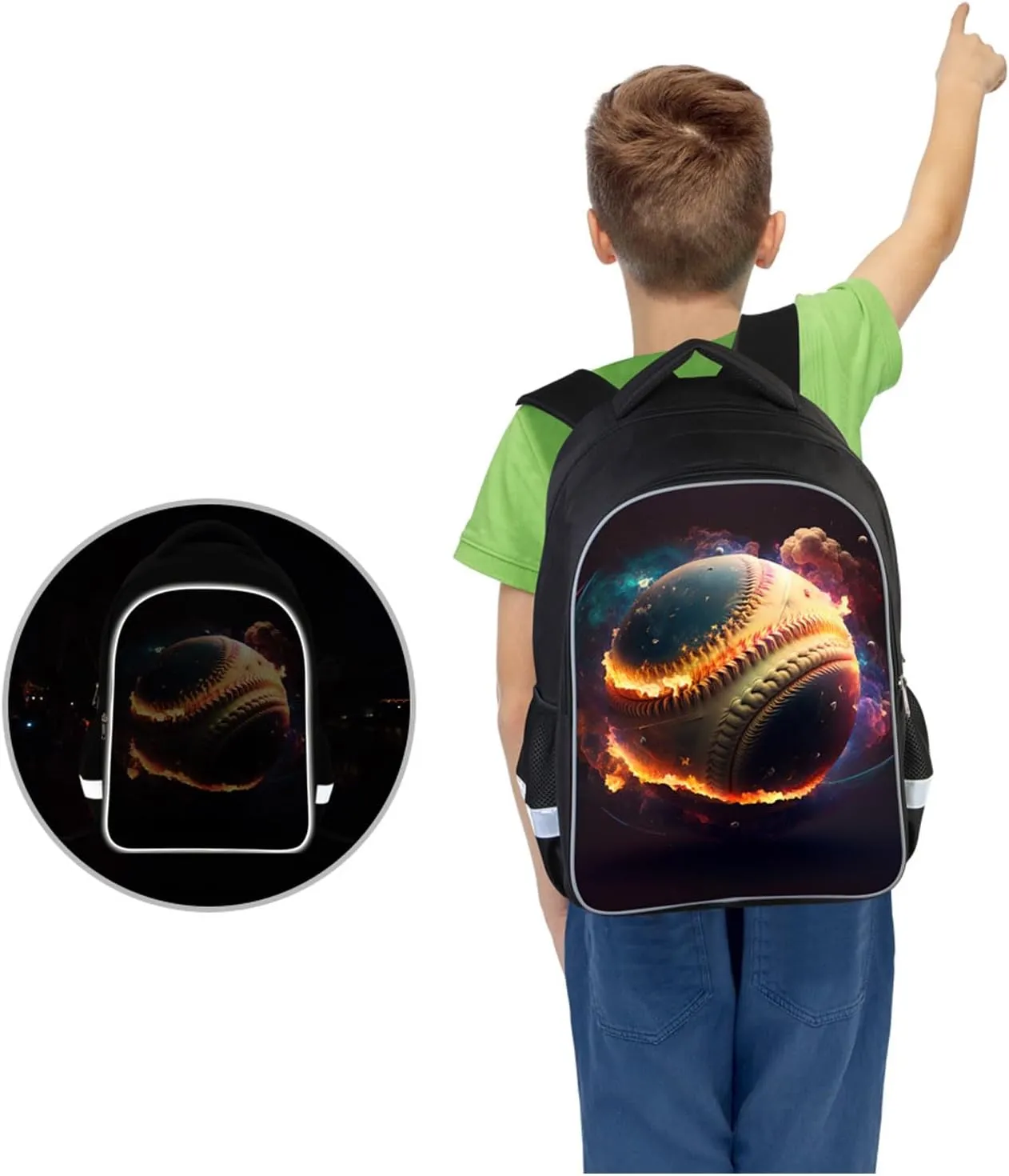 Kids School Backpack for Boys, Baseball Space Galaxy Theme, Children Back Pack for Elementary Primary, Polyester Bookbag, Lightweight for Student, Zipper Closure with Water Bottle Holders