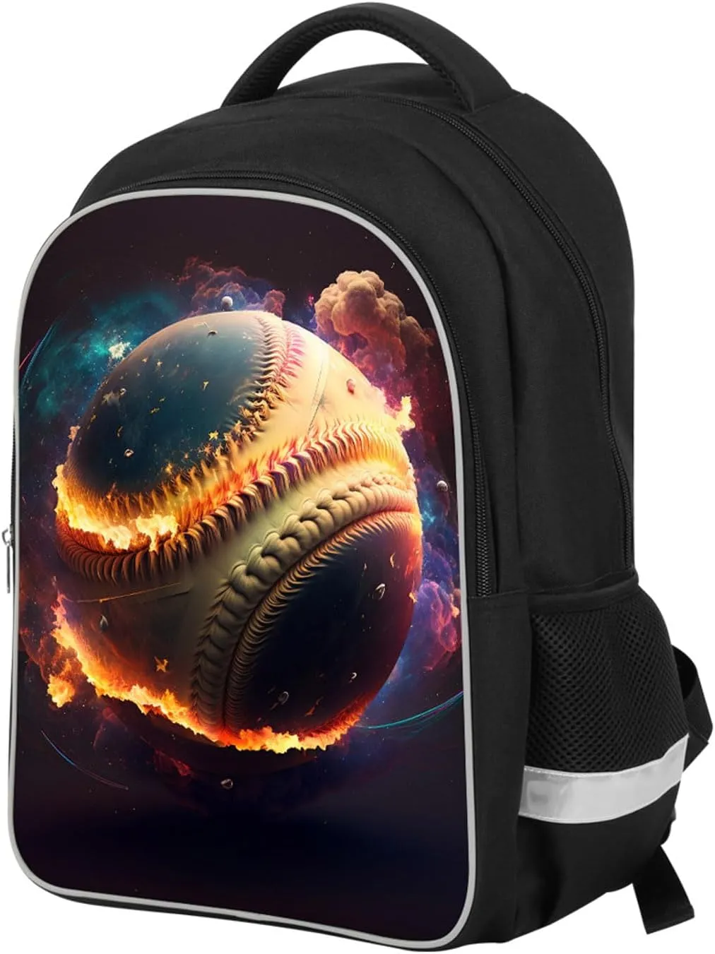 Kids School Backpack for Boys, Baseball Space Galaxy Theme, Children Back Pack for Elementary Primary, Polyester Bookbag, Lightweight for Student, Zipper Closure with Water Bottle Holders