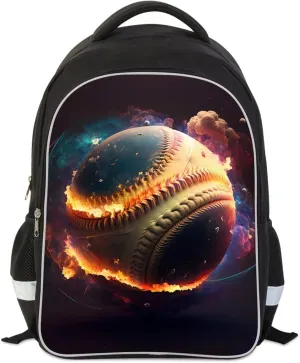 Kids School Backpack for Boys, Baseball Space Galaxy Theme, Children Back Pack for Elementary Primary, Polyester Bookbag, Lightweight for Student, Zipper Closure with Water Bottle Holders