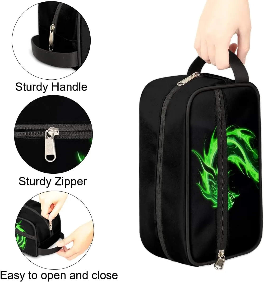 Kids Travel Toiletry Bag for Boys Men - Green Dragon Hanging Dopp Kit - Waterproof Shaving Bag Bathroom Bags Wash Bag for Toiletries Accessories