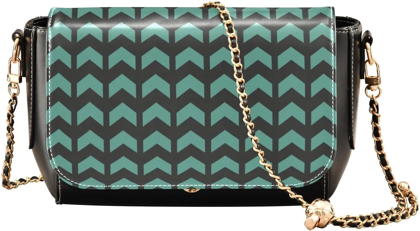 Kigai Green Arrows Chevron Crossbody Bags for Women Retro Cross Body Purse Small PU Leather Shoulder Handbags with Chain Strap