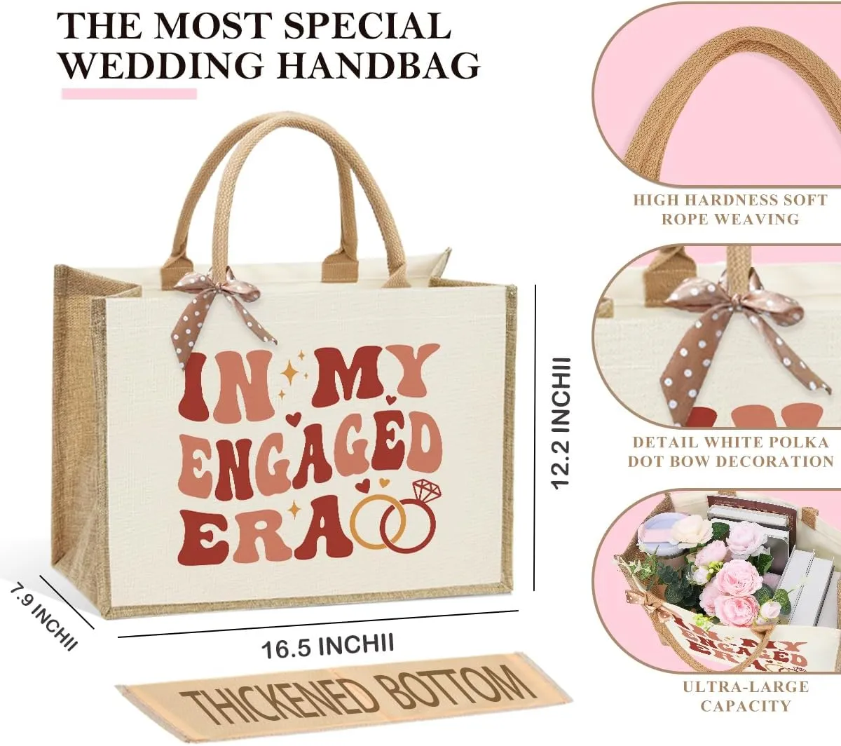 KongMoTree Bride Bag, Bride Gifts, Bridal Shower Gifts, Canvas Tote Bag, Wedding Honeymoon Gift Reusable Shoulder Bags