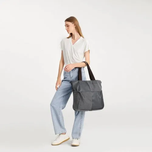 Kono Paneled Contrast Large Capacity Canvas Shoulder Bag - Grey