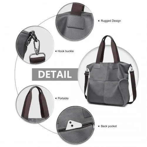 Kono Paneled Contrast Large Capacity Canvas Shoulder Bag - Grey
