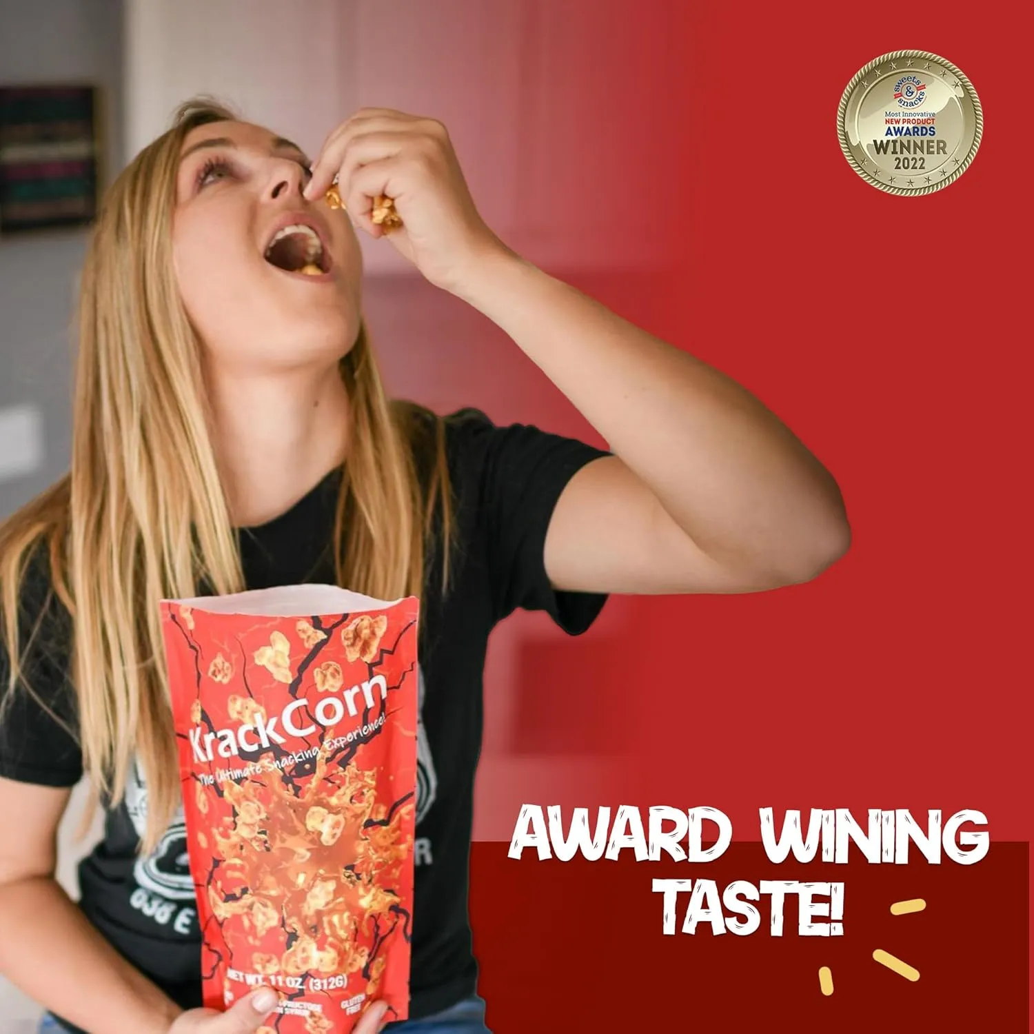 KrackCorn Caramel Popcorn - Gluten-Free, Non-GMO Caramel Flavored Popcorn, Sweet and Salty Corn Gourmet Snack - Delicious Treat for Family Parties, Movie Nights - 11 Oz, Pack of 3