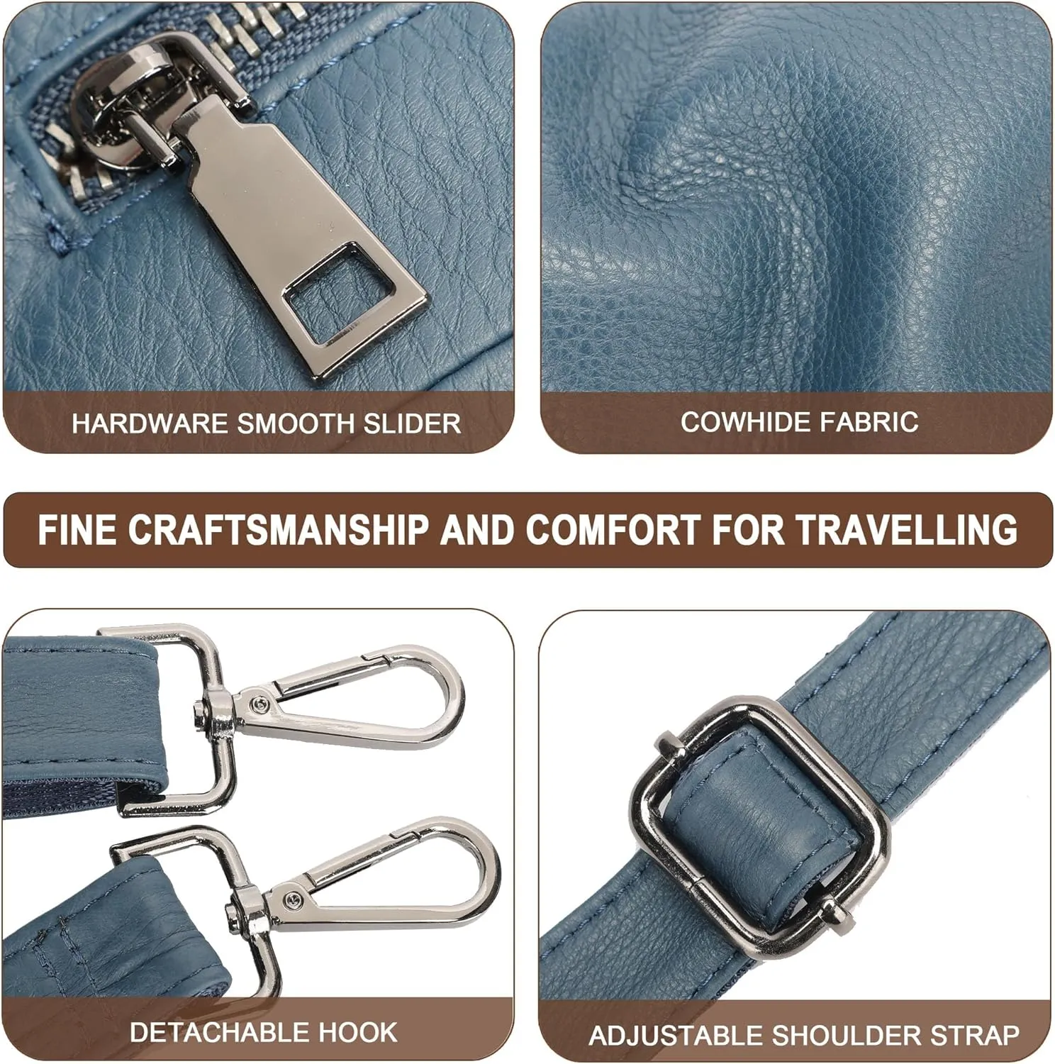 Ladies Crossbody Bag Multi Purpose Leather Handbag Adjustable Chain and Detachable Shoulder Bag