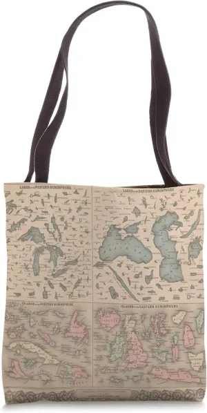 Lakes and Islands of the World Vintage Map (1864) Tote Bag