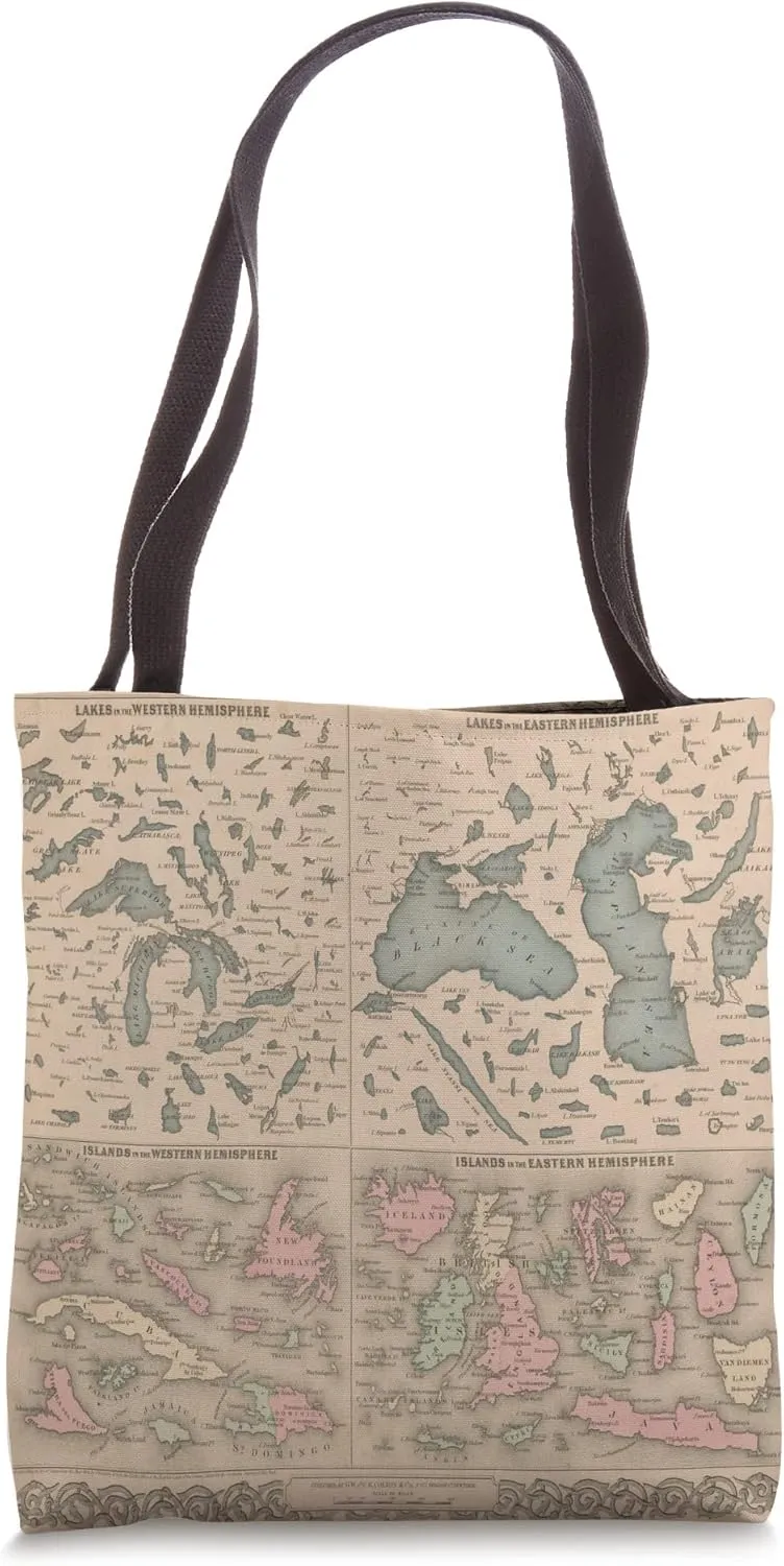Lakes and Islands of the World Vintage Map (1864) Tote Bag