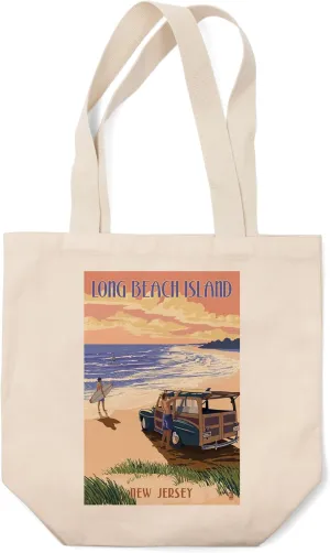 Lantern Press Long Beach Island, New Jersey, Woody On The Beach (100% Cotton Canvas Reusable Tote Bag)