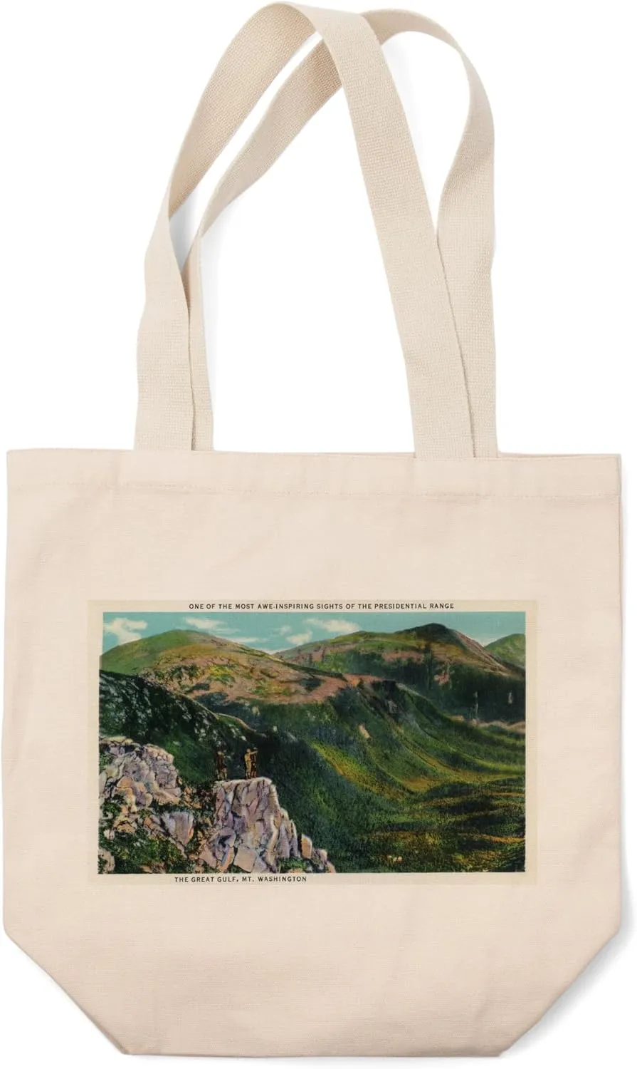 Lantern Press Mount Washington, NH, The Great Gulf of The Presidential Range View (100% Cotton Canvas Reusable Tote Bag)