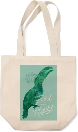 Lantern Press Preserve Our Planet Collection, Toucan, Protect Their Habitat (100% Cotton Canvas Reusable Tote Bag)