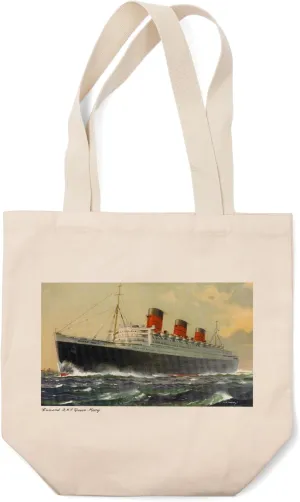 Lantern Press View of Cunard Ocean Liner Queen Mary, Vintage Advertisement (100% Cotton Canvas Reusable Tote Bag)