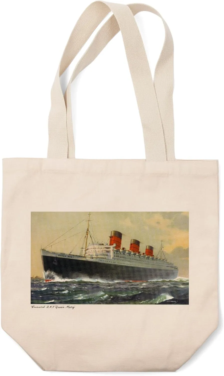 Lantern Press View of Cunard Ocean Liner Queen Mary, Vintage Advertisement (100% Cotton Canvas Reusable Tote Bag)