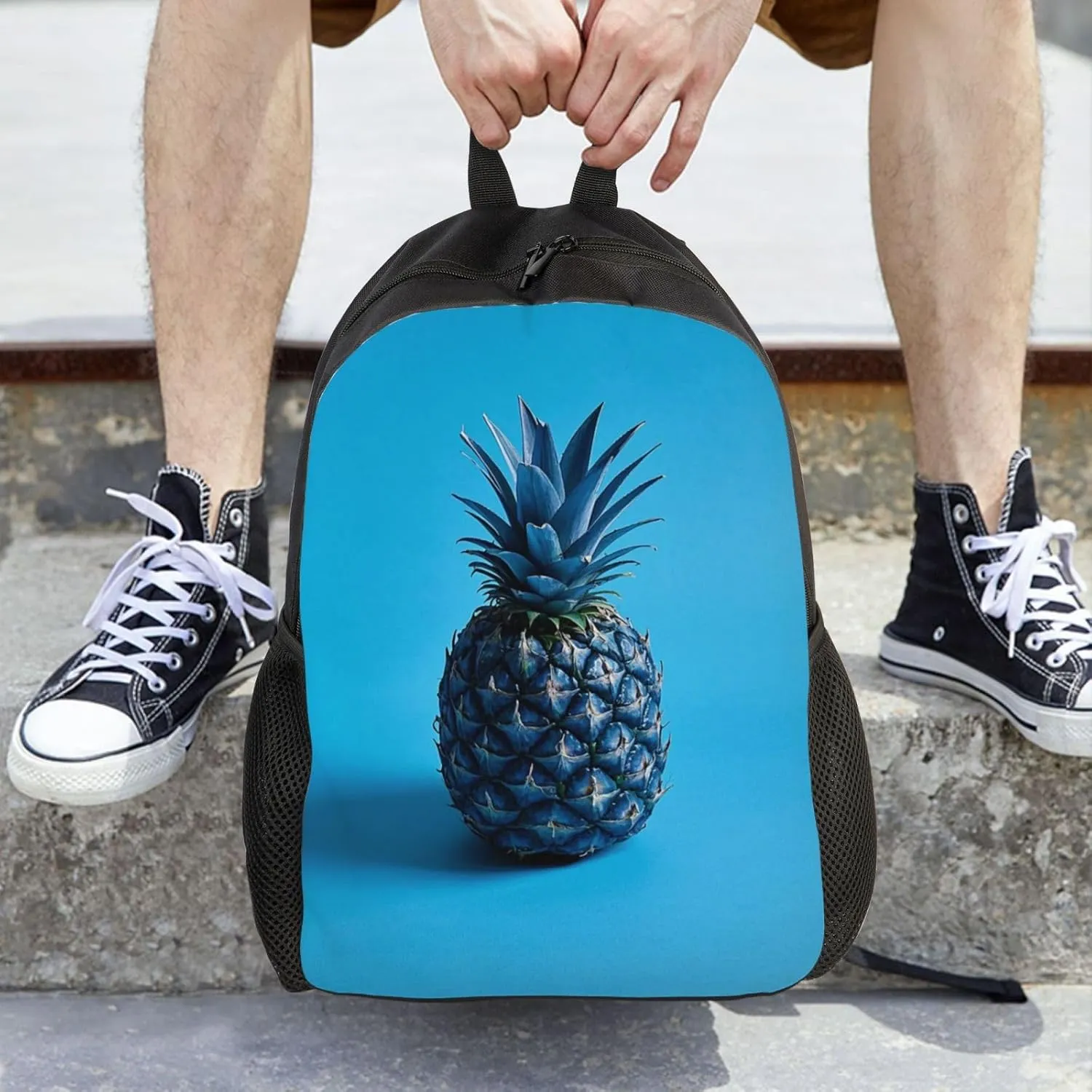 Laptop Backpack for Women Men Carry-on Backpack Blue pineapple Daypack Lightweight Travel Shoulder Bags