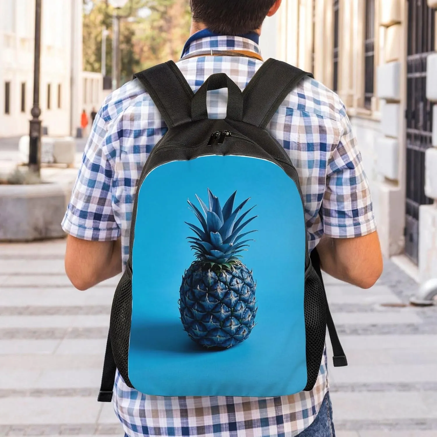 Laptop Backpack for Women Men Carry-on Backpack Blue pineapple Daypack Lightweight Travel Shoulder Bags