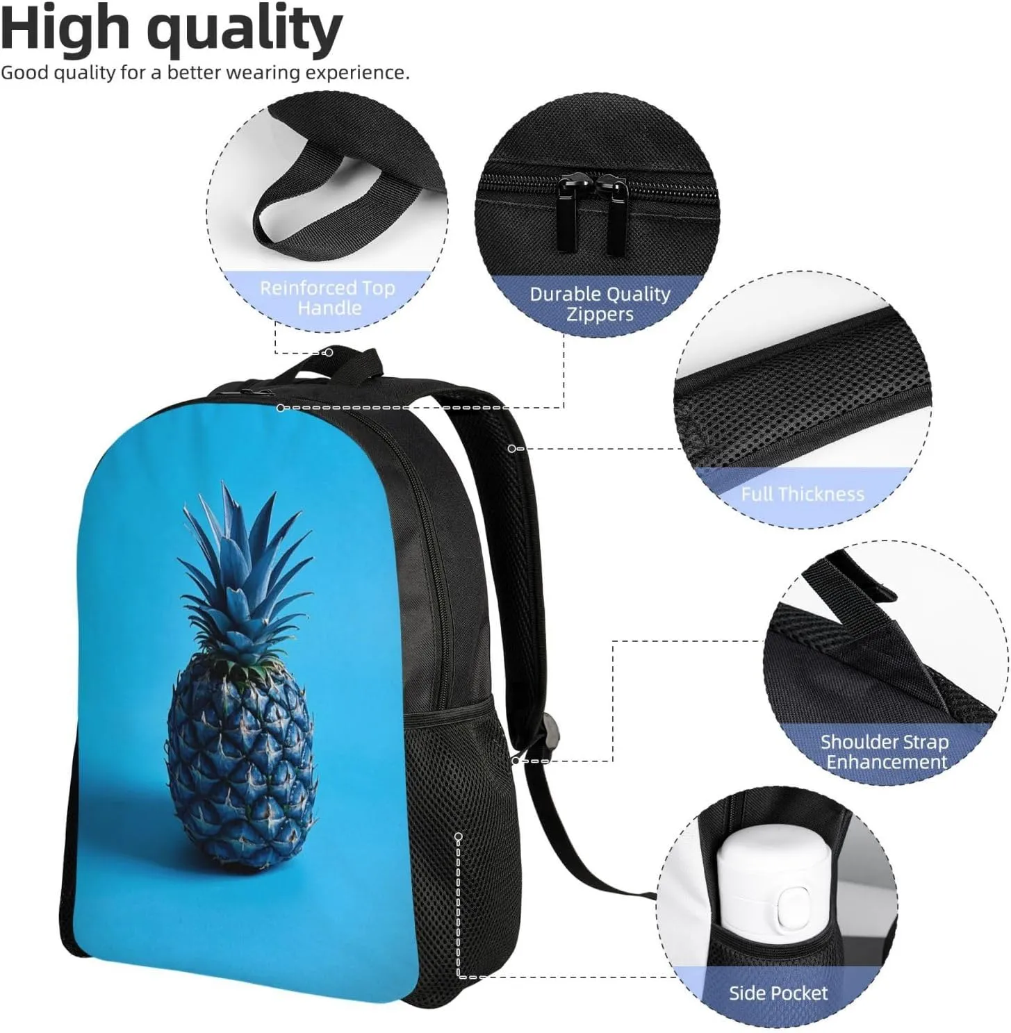 Laptop Backpack for Women Men Carry-on Backpack Blue pineapple Daypack Lightweight Travel Shoulder Bags