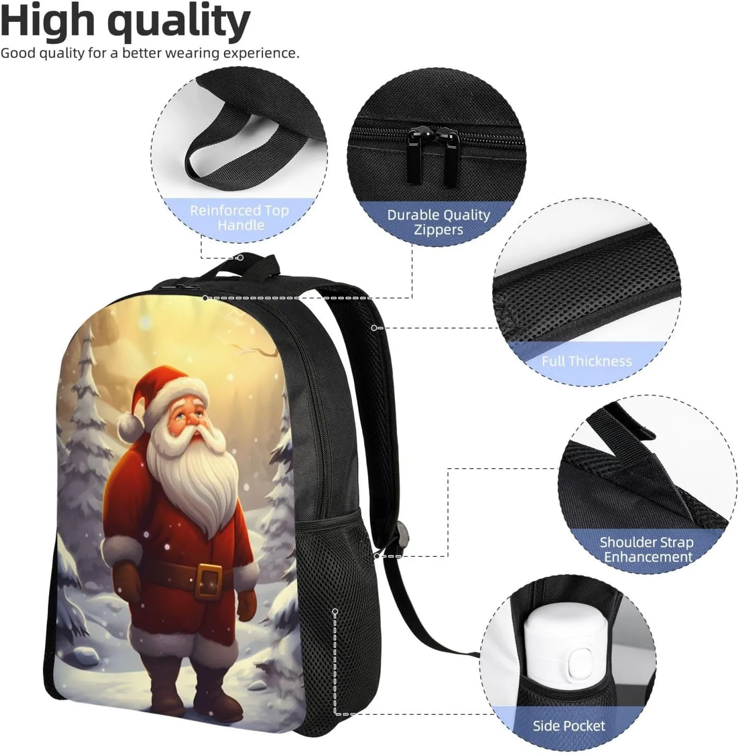 Laptop Backpack for Women Men Carry-on Backpack Santa Claus in the Snow Daypack Lightweight Travel Shoulder Bags