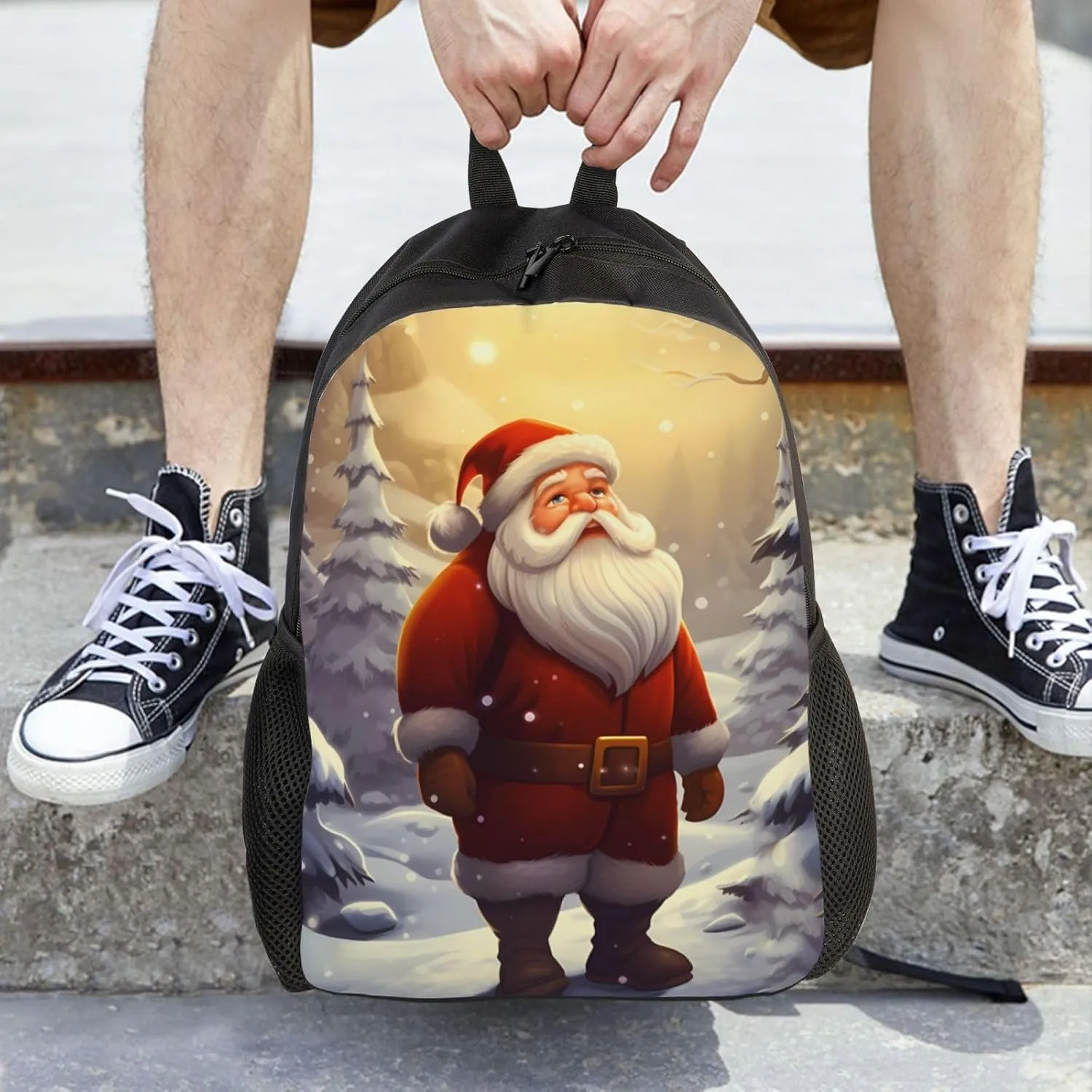 Laptop Backpack for Women Men Carry-on Backpack Santa Claus in the Snow Daypack Lightweight Travel Shoulder Bags