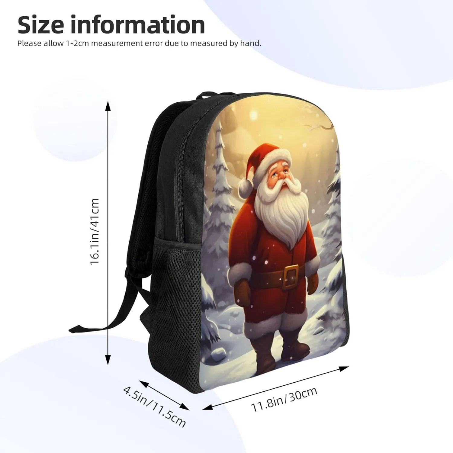 Laptop Backpack for Women Men Carry-on Backpack Santa Claus in the Snow Daypack Lightweight Travel Shoulder Bags