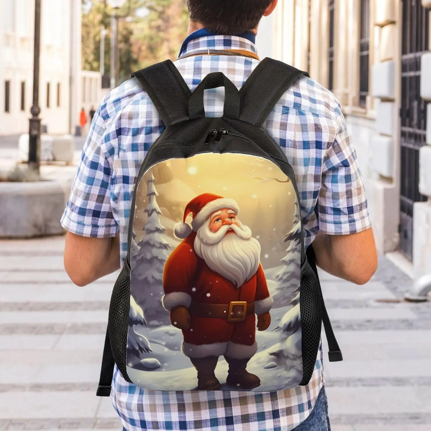 Laptop Backpack for Women Men Carry-on Backpack Santa Claus in the Snow Daypack Lightweight Travel Shoulder Bags