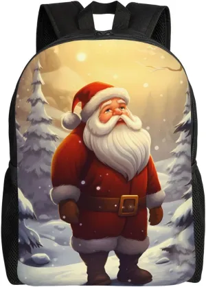Laptop Backpack for Women Men Carry-on Backpack Santa Claus in the Snow Daypack Lightweight Travel Shoulder Bags