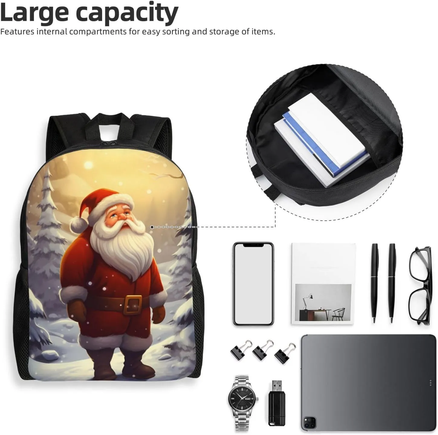 Laptop Backpack for Women Men Carry-on Backpack Santa Claus in the Snow Daypack Lightweight Travel Shoulder Bags