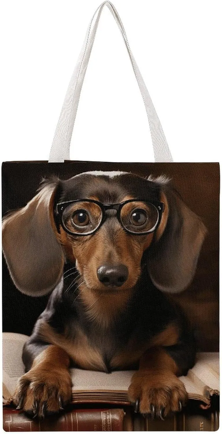 Large Canvas Shopping Bag,Dachshund Book Print Cotton Tote Bag,practical Large Capacity Tote Bag,ladies Tote Bag