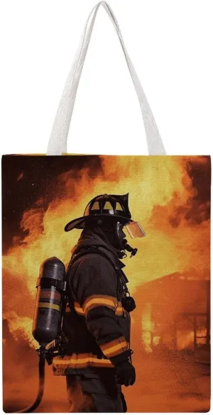 Large Canvas Shopping Bag,Firefighter Fireman Flame Print Cotton Tote Bag,practical Large Capacity Tote Bag,ladies Tote Bag