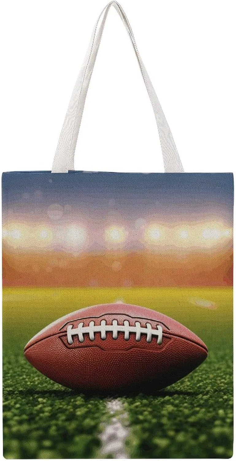 Large Canvas Shopping Bag,Football Ball On Grass Sports Print Cotton Tote Bag,practical Large Capacity Tote Bag,ladies Tote Bag
