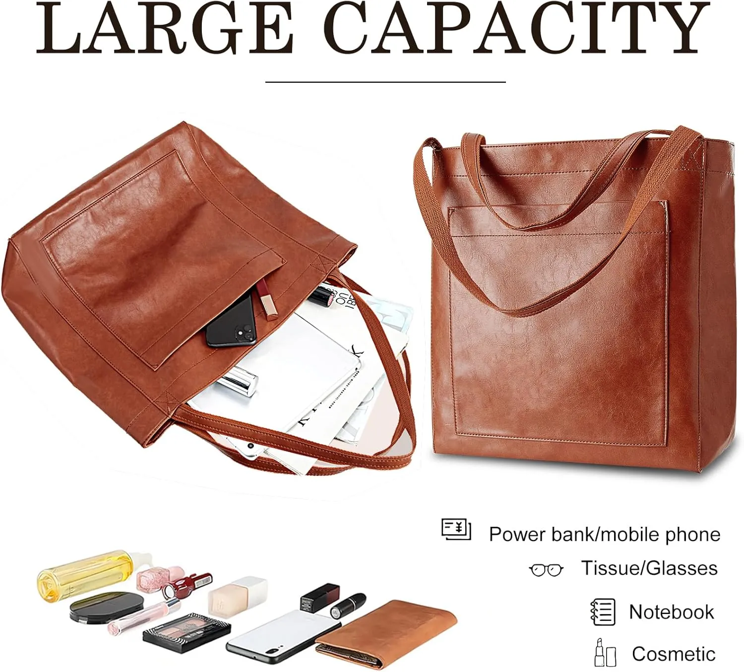 Large Capacity Vintage Leather Tote Bag for Women Purses and Ladies Shoudler Handbags Casual Travel Bag
