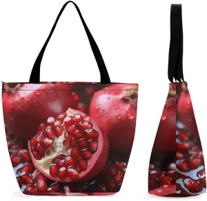 Large Grocery Bags Beach Tote Pomegranate Fruit Shopping Bag for Women Shoulder Bag for Travel Work Handbag