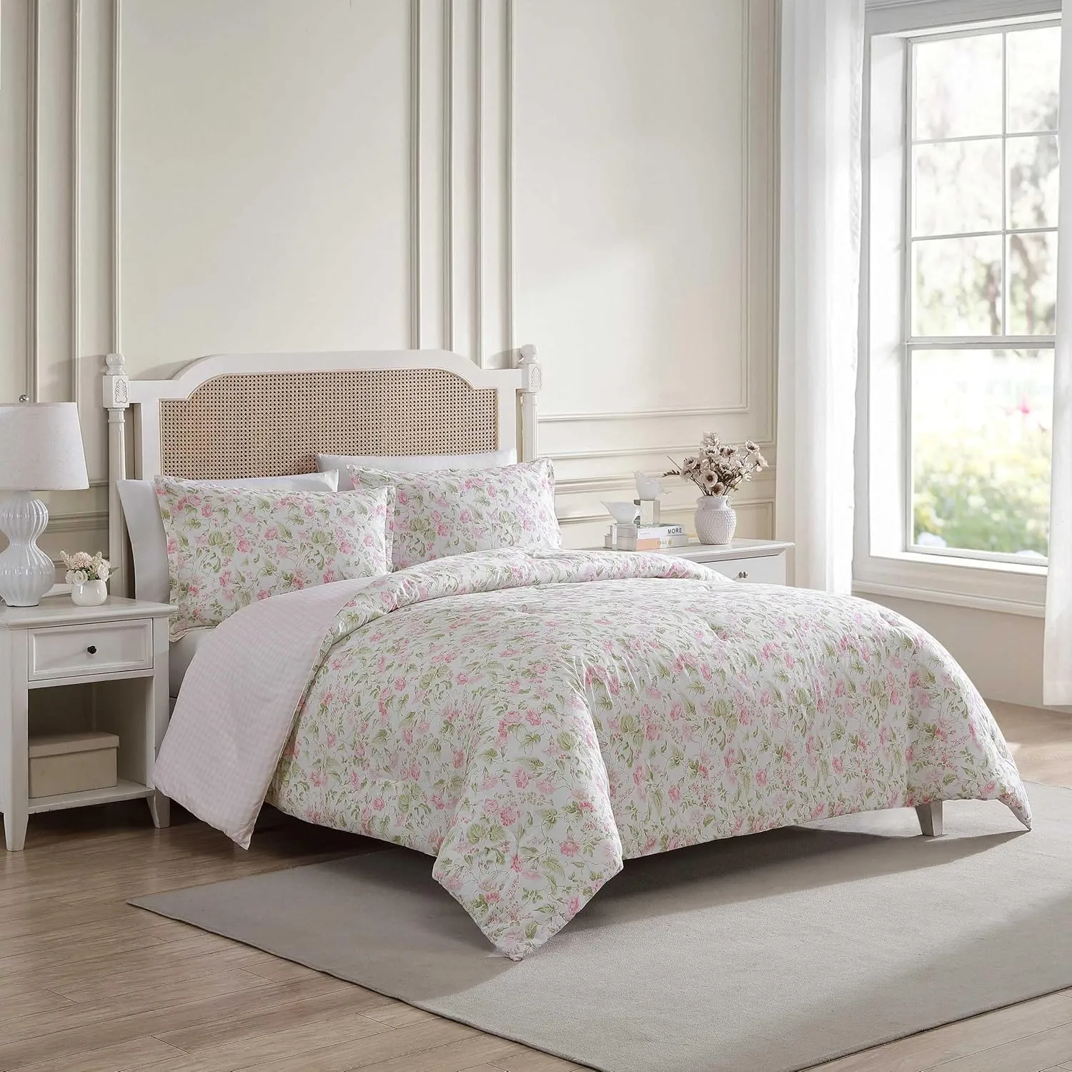 Laura Ashley - Queen Comforter Set, Luxuriously Soft Bedding with Matching Shams, Floral Home Decor (Morning Gloria Pink, Queen)